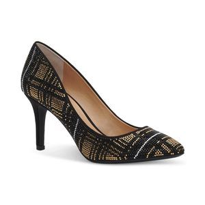 INC Womens Zitah Faux Suede Jeweled Pumps Gold 9 Medium (B,M)